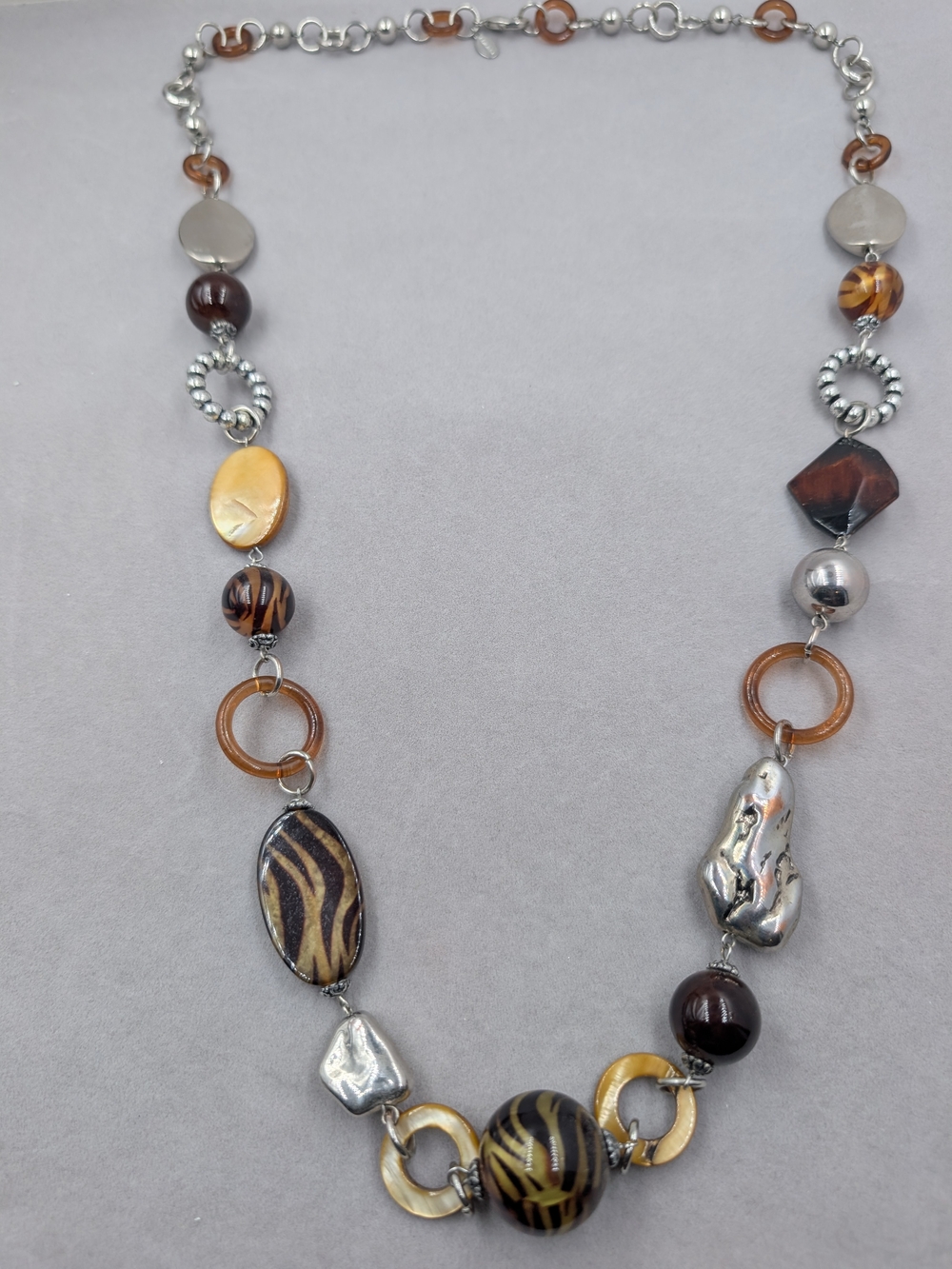Chico’s Long Safari Statement Necklace Zebra Animal Print Beads | 0252 - Picture 2 of 6